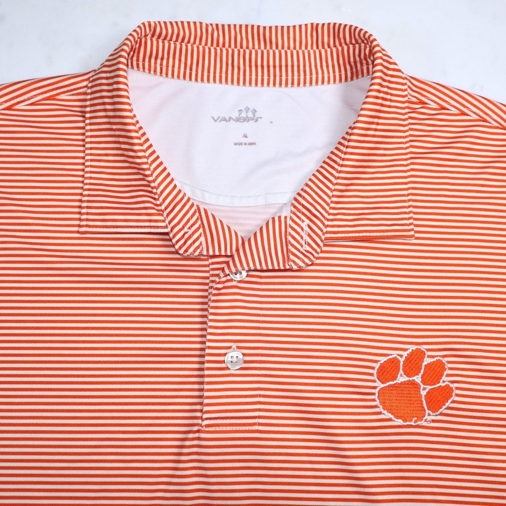 Vantage Clemson Tigers Mens XL Orange White Striped Polo Shirt 2420 NCAA